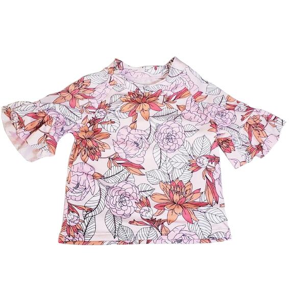 Janie & Jack Girls Ruffle L/S Pink Floral Rash Guard Swim Top US Size 4 - Picture 1 of 11